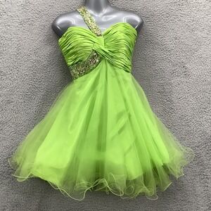 Fiesta Dress Women's Junior M Neon Green Sequin Trim Knee Length One Strap Party